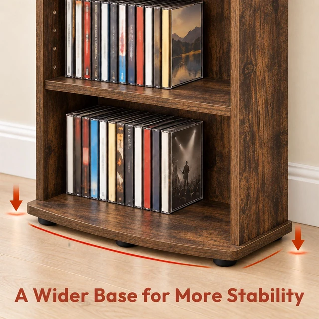 Alt view image 5 of 7 - 8-Tier Tall Narrow CD Rack, DVD Storage Cabinets with Adjustable Shelves, Media Shelf for CD Blueray Game Disc, Easy Assembly DVD Shelf, for Home Office, Living Room, Amber Pine