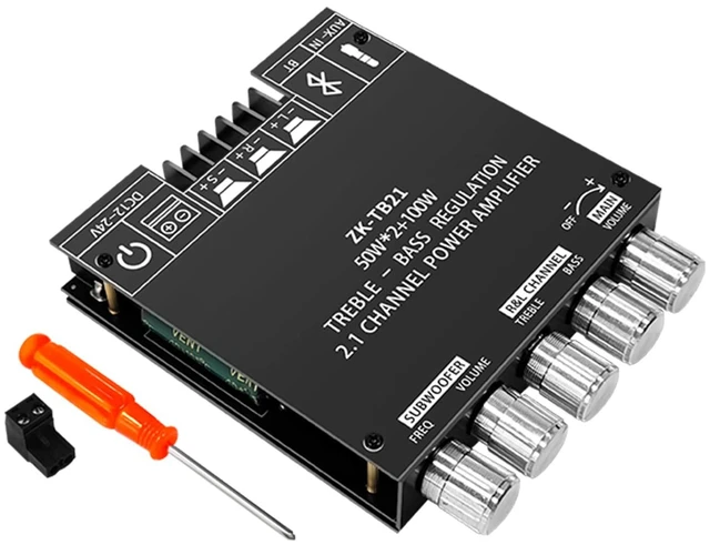 Main image of ZK-TB21 2.1 Channel Bluetooth 5.0 Amplifier Board TPA3116D2 Chip 50Wx2+100W MAX, DC 12-24V, AUX Input, HiFi amp for Home Theater Passive Speakers Subwoofer, Treble & Bass Control