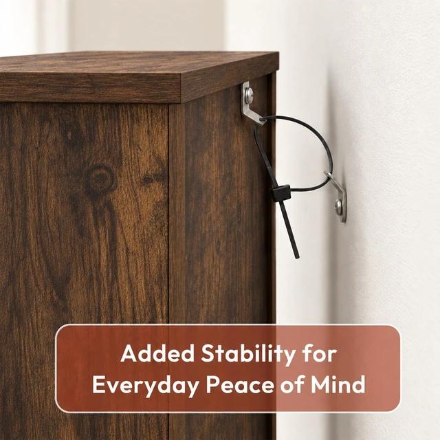 Alt view image 7 of 7 - 8-Tier Tall Narrow CD Rack, DVD Storage Cabinets with Adjustable Shelves, Media Shelf for CD Blueray Game Disc, Easy Assembly DVD Shelf, for Home Office, Living Room, Amber Pine