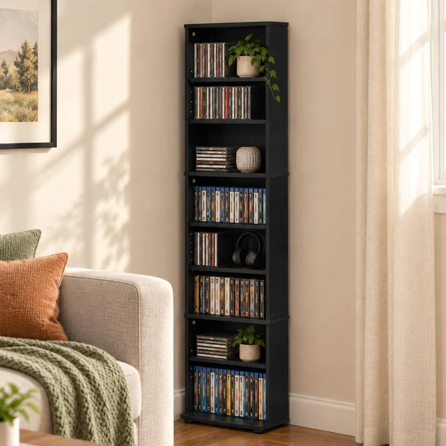 Main image of 8-Tier Tall Narrow CD Rack, DVD Storage Cabinets with Adjustable Shelves, Media Shelf for CD Blueray Game Disc, Easy Assembly DVD Shelf, for Home Office, Living Room, Espresso