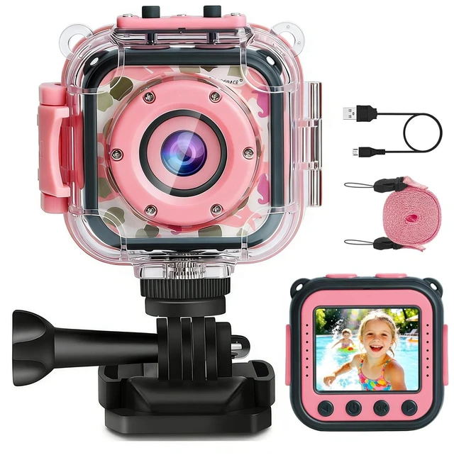 Main image of Kids Underwater Camera & Pool Toy - IP68 Waterproof Action Camera for Girls Ages 3-12 with 1080P Video, 32GB Card, Bike Mount, Birthday Gift for Swimming, Diving, Riding, Snorkeling
