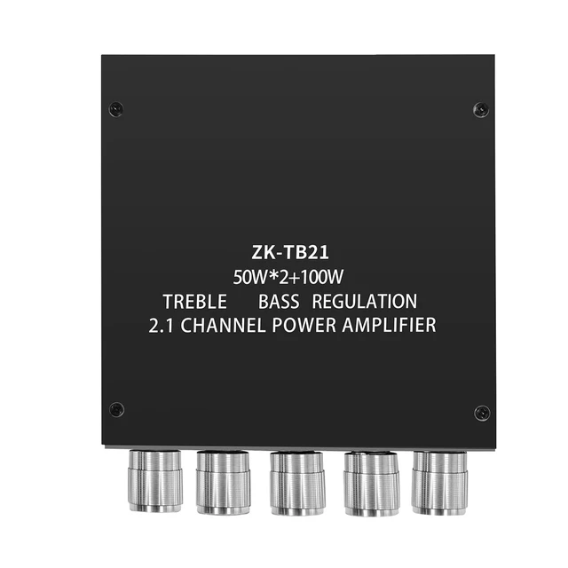 Alt view image 4 of 7 - ZK-TB21 2.1 Channel Bluetooth 5.0 Amplifier Board TPA3116D2 Chip 50Wx2+100W MAX, DC 12-24V, AUX Input, HiFi amp for Home Theater Passive Speakers Subwoofer, Treble & Bass Control