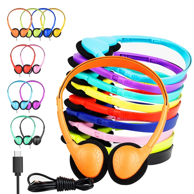 Main image of USB-C Classroom Headphones Bulk 30 Pack for Kids,On Ear Wired USB C Headphones bulk for School Students Testing Online Learning Mixed Colors
