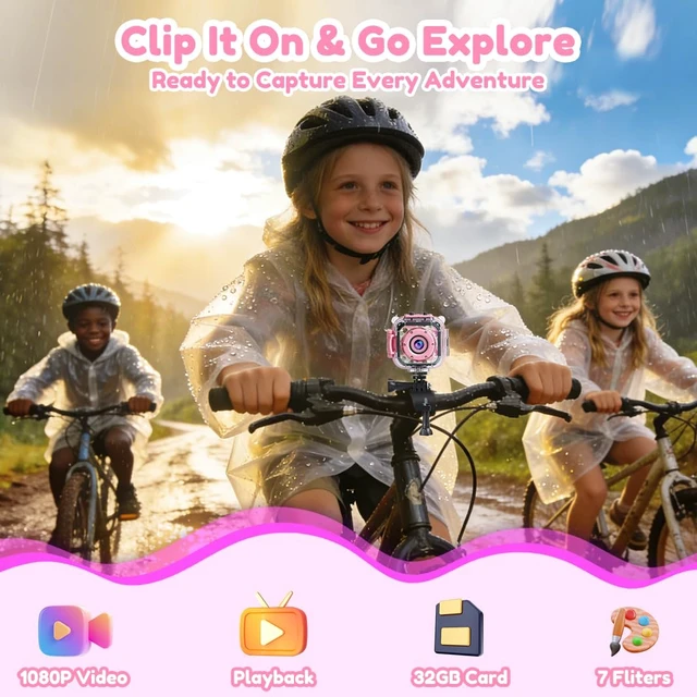 Alt view image 4 of 7 - Kids Underwater Camera & Pool Toy - IP68 Waterproof Action Camera for Girls Ages 3-12 with 1080P Video, 32GB Card, Bike Mount, Birthday Gift for Swimming, Diving, Riding, Snorkeling