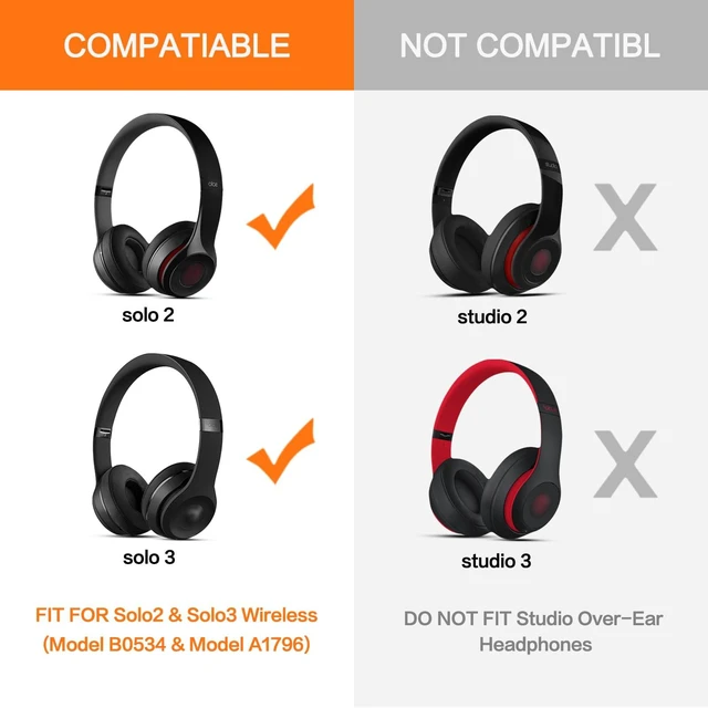Alt view image 2 of 7 - Replacement Ear Pads for Beats Solo 3 & Solo 2 Headphones - Cooling Black Solo3 Ear Cushions with Protein Leather Thicker Memory Foam
