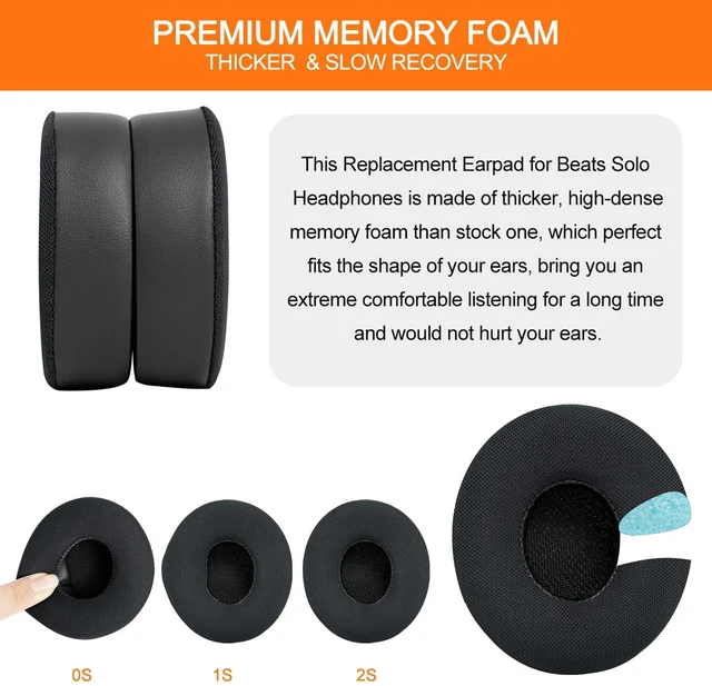 Alt view image 4 of 7 - Replacement Ear Pads for Beats Solo 3 & Solo 2 Headphones - Cooling Black Solo3 Ear Cushions with Protein Leather Thicker Memory Foam