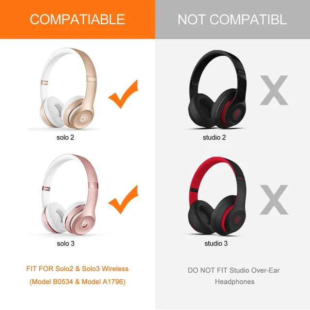 Alt view image 2 of 7 - Replacement Ear Pads for Beats Solo 3 & Solo 2 Headphones - Cooling White Solo3 Ear Cushions with Protein Leather Thicker Memory Foam