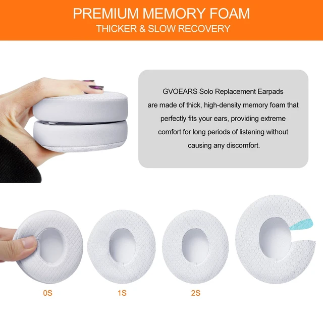 Alt view image 4 of 7 - Replacement Ear Pads for Beats Solo 3 & Solo 2 Headphones - Cooling White Solo3 Ear Cushions with Protein Leather Thicker Memory Foam