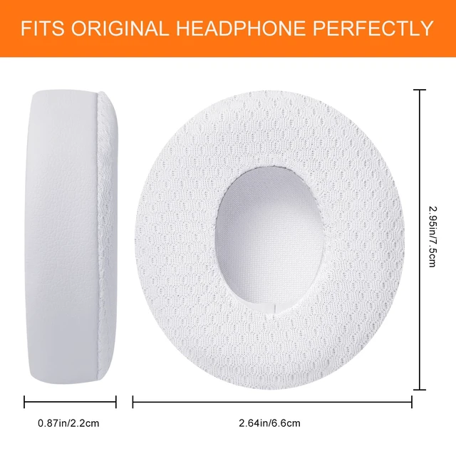 Alt view image 7 of 7 - Replacement Ear Pads for Beats Solo 3 & Solo 2 Headphones - Cooling White Solo3 Ear Cushions with Protein Leather Thicker Memory Foam