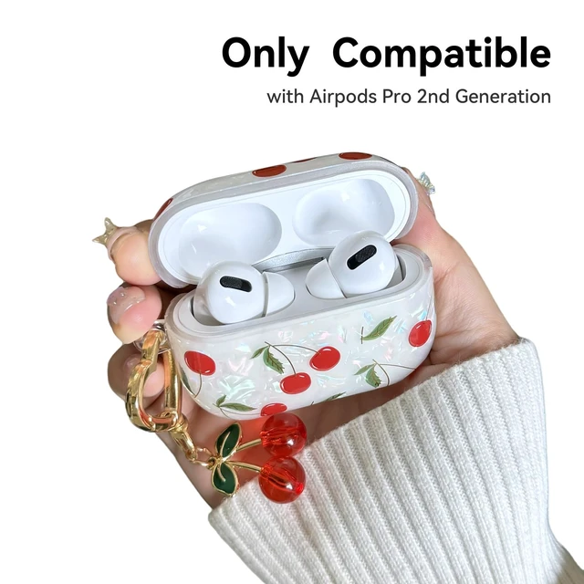 Alt view image 2 of 7 - Compatible with AirPods Pro 2 Case, Cute Pretty Aesthetic AirPod Pro 2 Case Cover with Cherry Keychain, Premium TPU Protective Shockproof Case for Women Girl (Cherry, for airpod pro 2nd Gen)