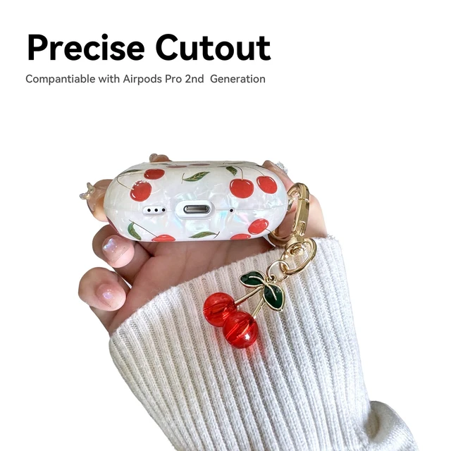 Alt view image 5 of 7 - Compatible with AirPods Pro 2 Case, Cute Pretty Aesthetic AirPod Pro 2 Case Cover with Cherry Keychain, Premium TPU Protective Shockproof Case for Women Girl (Cherry, for airpod pro 2nd Gen)