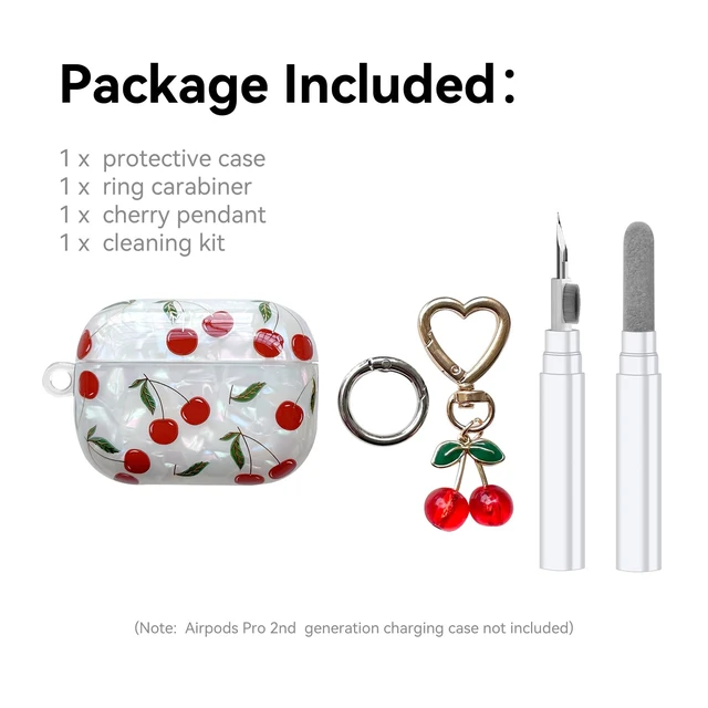 Alt view image 7 of 7 - Compatible with AirPods Pro 2 Case, Cute Pretty Aesthetic AirPod Pro 2 Case Cover with Cherry Keychain, Premium TPU Protective Shockproof Case for Women Girl (Cherry, for airpod pro 2nd Gen)