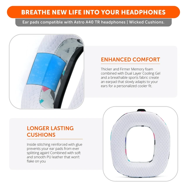Alt view image 4 of 6 - Freeze A40 - Hybrid Fabric Cooling Gel Earpads for Astro A40 TR Made by Wicked Cushions Improved Durability, Thickness & Sound Isolation 90s White