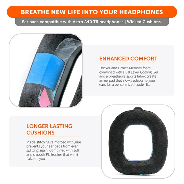 Alt view image 4 of 6 - Freeze A40 - Hybrid Fabric Cooling Gel Earpads for Astro A40 TR Made by Wicked Cushions Improved Durability, Thickness & Sound Isolation 90s Black