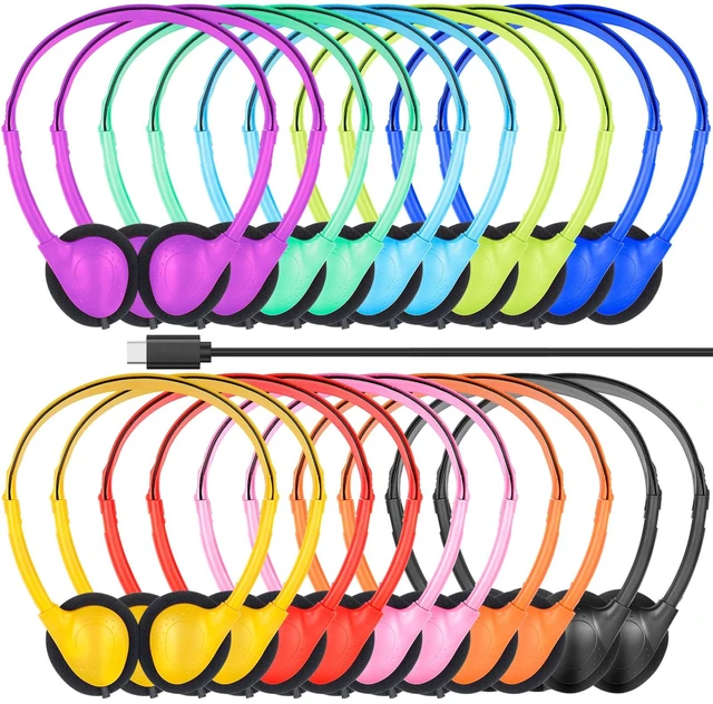 Main image of USB Type C Headphones Bulk for Kids Classroom School 20 Pack, On Ear Wired USB C Headphones for School Student Children Phone Tablet Laptop PC Online Class Meeting Test Mixed Colors