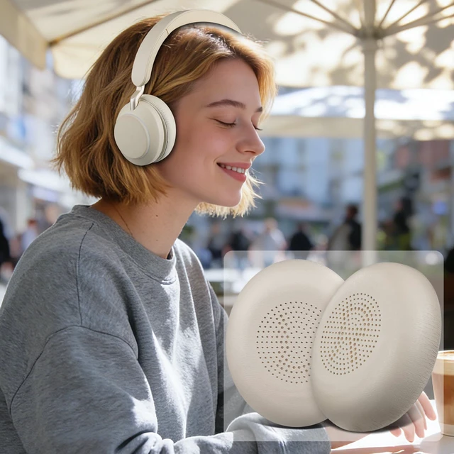 Alt view image 6 of 7 - Earpads Replacement for Jabra Evolve2 65 (Evolve 2 65MS 65UC MS UC)/Evolve2 40 (40UC 40MS USB)/Elite 45h On-Ear Wireless Headset, Ear Pads Cushions with Softer Protein Leather - Gold