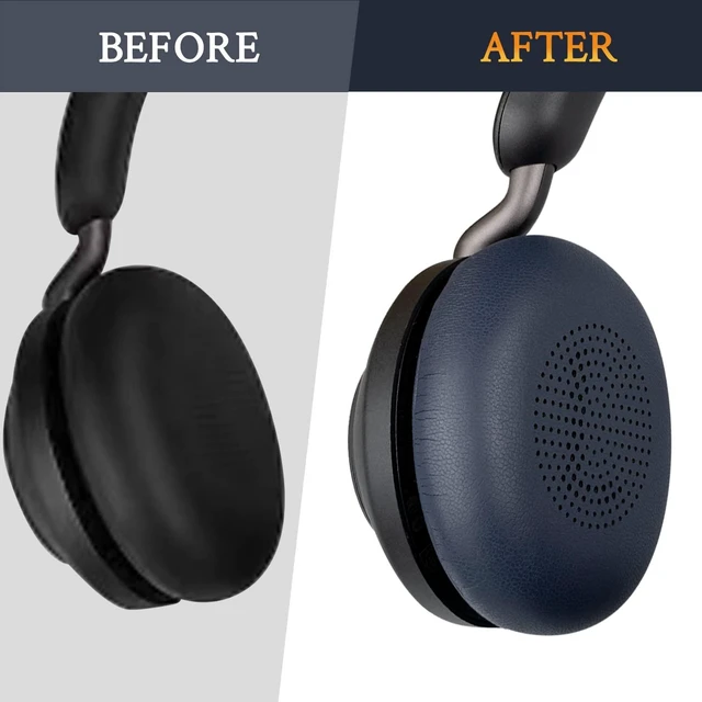 Alt view image 4 of 7 - Earpads Replacement for Jabra Evolve2 65 (Evolve 2 65MS 65UC MS UC)/Evolve2 40 (40UC 40MS USB)/Elite 45h On-Ear Wireless Headset, Ear Pads Cushions with Softer Protein Leather - Navy Blue