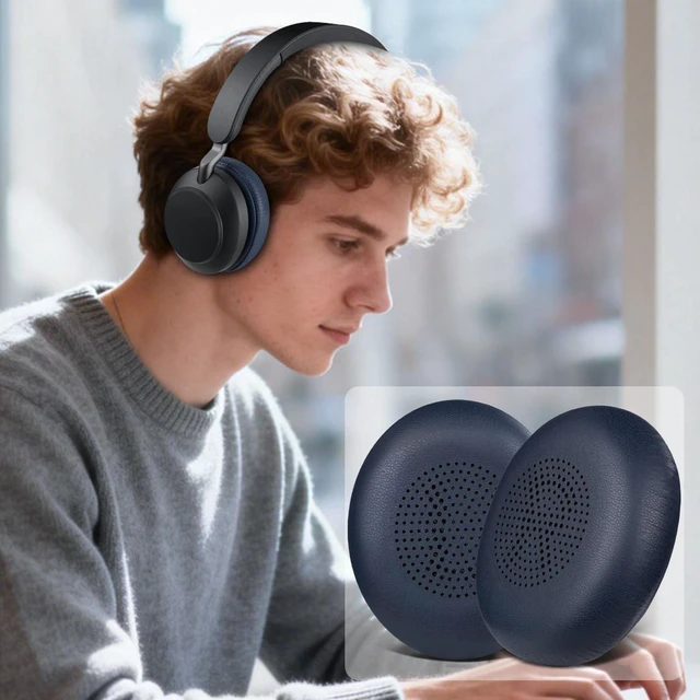 Alt view image 6 of 7 - Earpads Replacement for Jabra Evolve2 65 (Evolve 2 65MS 65UC MS UC)/Evolve2 40 (40UC 40MS USB)/Elite 45h On-Ear Wireless Headset, Ear Pads Cushions with Softer Protein Leather - Navy Blue