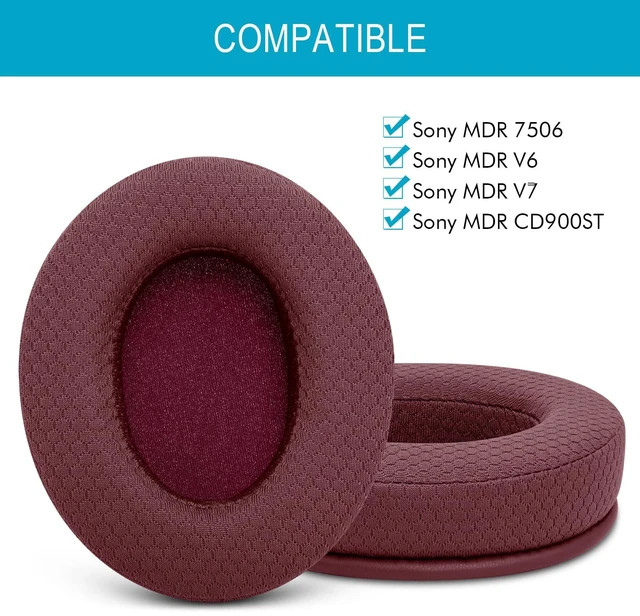 Alt view image 2 of 7 - Replacement Ear Pads for Sony MDR 7506 MDR-V6 V7 CD900ST Headphones (Red) Mesh Earpad Cushions with Memory Foam