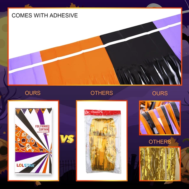 Alt view image 6 of 7 - Halloween Orange Purple Black Foil Fringe Curtains 5 Pack 5 Pack 3.3 x 6.6 ft,Halloween Photo Booth Props, Halloween Party Photo Backdrop, Streamer Backdrop, Birthday Party Decoration