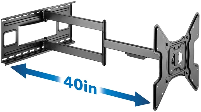 Main image of Long Arm TV Wall Mount, 40" Extension, 32-70" Pre-assembled full-motion corner bracket holds up to 110 lbs, 90 swivel & tilt, VESA 400x400