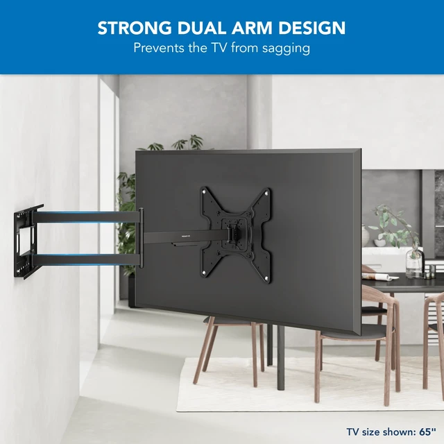 Alt view image 4 of 7 - Long Arm TV Wall Mount, 40" Extension, 32-70" Pre-assembled full-motion corner bracket holds up to 110 lbs, 90 swivel & tilt, VESA 400x400
