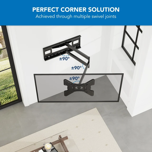 Alt view image 6 of 7 - Long Arm TV Wall Mount, 40" Extension, 32-70" Pre-assembled full-motion corner bracket holds up to 110 lbs, 90 swivel & tilt, VESA 400x400