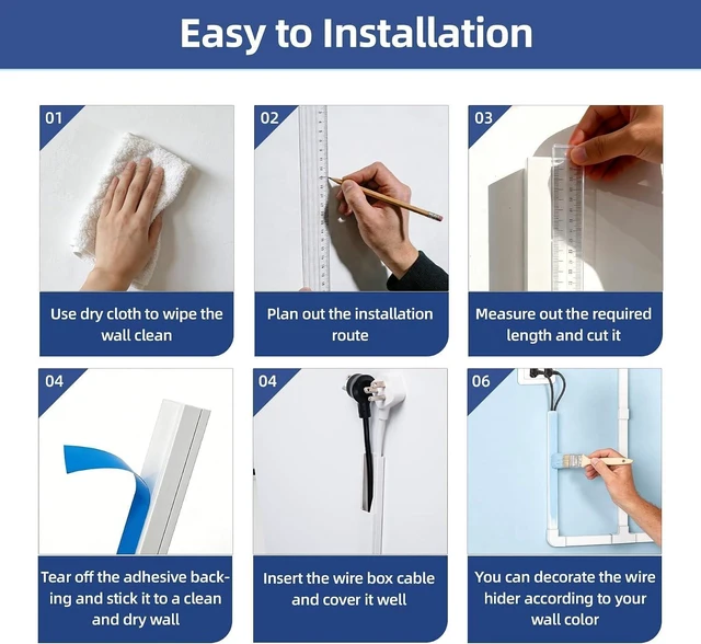 Alt view image 5 of 7 - Cord Hider Kits, 252in Self Adhesive Paintable Cable Cover Raceways, TV Cable Hider for Ceiling, Home Office Wire Management on Wall, 16PCS X L15.75in W 0.94in H 0.55in