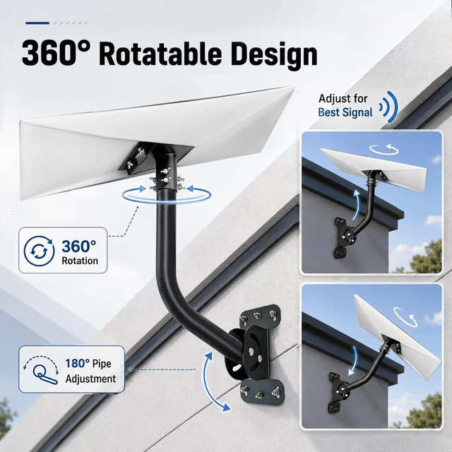 Alt view image 3 of 7 - Starlink Mount for Standard 4/4X/Gen 3, Heavy Duty 360° Adjustable Starlink Roof Mount, Windproof Starlink Wall Mount with Adapter, All-in-One Starlink Mounting Kit Compatible with V3/V4 Standard Dish
