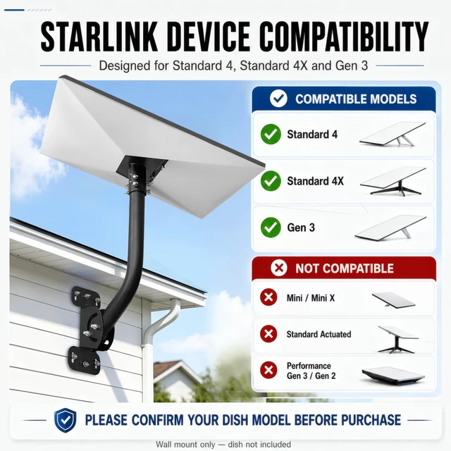 Alt view image 7 of 7 - Starlink Mount for Standard 4/4X/Gen 3, Heavy Duty 360° Adjustable Starlink Roof Mount, Windproof Starlink Wall Mount with Adapter, All-in-One Starlink Mounting Kit Compatible with V3/V4 Standard Dish