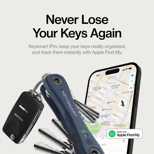 Alt view image 2 of 7 - KeySmart iPro - Finder Locator with Sound, Keychain Holder, Apple Find My App Compatible, Organizer, Compact Clutter-Free Chain Tracker, Rechargeable Battery (Up to 14 Keys, Blue)