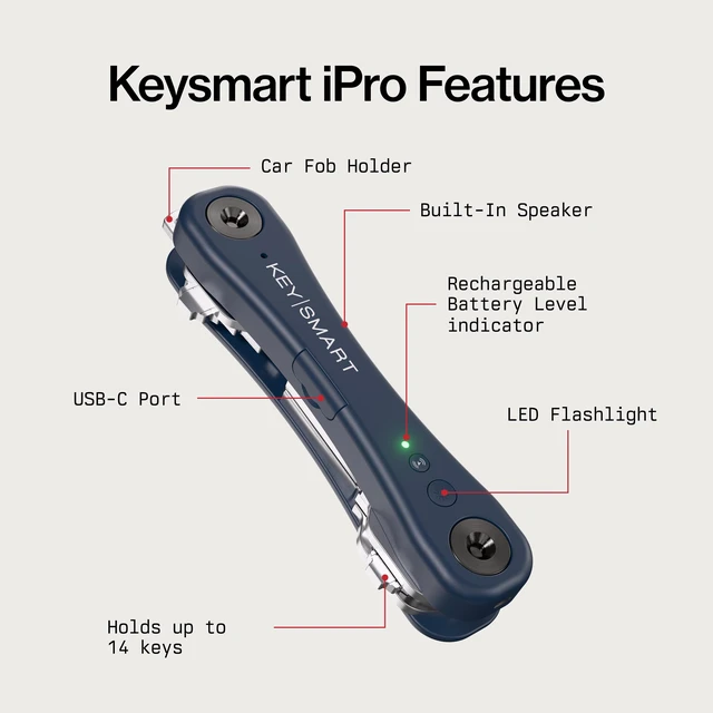 Alt view image 3 of 7 - KeySmart iPro - Finder Locator with Sound, Keychain Holder, Apple Find My App Compatible, Organizer, Compact Clutter-Free Chain Tracker, Rechargeable Battery (Up to 14 Keys, Blue)