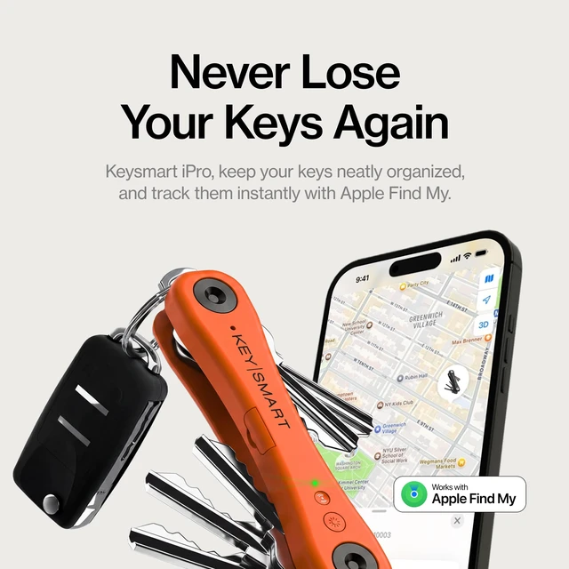 Alt view image 2 of 7 - KeySmart iPro - Finder Locator with Sound, Keychain Holder, Apple Find My App Compatible, Organizer, Compact Clutter-Free Chain Tracker, Rechargeable Battery (Up to 14 Keys, Orange)