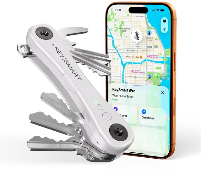 Main image of KeySmart iPro - Finder Locator with Sound, Keychain Holder, Apple Find My App Compatible, Organizer, Compact Clutter-Free Chain Tracker, Rechargeable Battery (Up to 14 Keys, White)