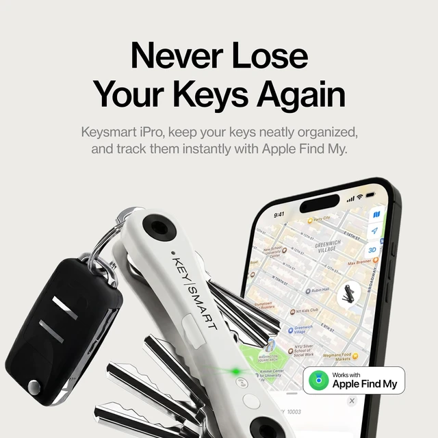 Alt view image 2 of 7 - KeySmart iPro - Finder Locator with Sound, Keychain Holder, Apple Find My App Compatible, Organizer, Compact Clutter-Free Chain Tracker, Rechargeable Battery (Up to 14 Keys, White)