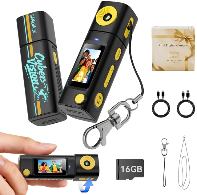 Main image of Mini Keychain Digital Camera:2K Digital Mini Camera with 16GB Card,Vintage Keychain Video Camera, 1" HD LCD Display, 400mAh Battery Portable Small Cameras with Elegant Gift Box