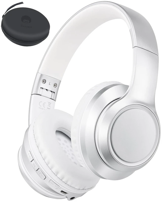 Main image of Wired/Wireless Bluetooth Headphones with Mic & Case, 25Hrs Battery 2 in 1 Wire less Blue tooth Head Phones Foldable Lightweight Portable for Kids Boys Girls Youth in School Airplane Car Silver