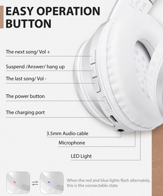 Alt view image 3 of 7 - Wired/Wireless Bluetooth Headphones with Mic & Case, 25Hrs Battery 2 in 1 Wire less Blue tooth Head Phones Foldable Lightweight Portable for Kids Boys Girls Youth in School Airplane Car Silver