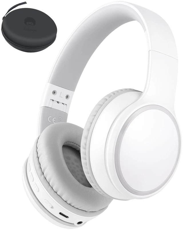 Main image of Wired/Wireless Bluetooth Headphones with Mic & Case, 25Hrs Battery 2 in 1 Wire less Blue tooth Head Phones Foldable Lightweight Portable for Kids Boys Girls Youth in School Airplane Car White