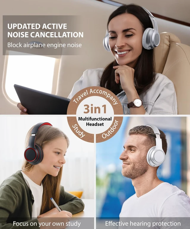 Alt view image 7 of 7 - Wired/Wireless Bluetooth Headphones with Mic & Case, 25Hrs Battery 2 in 1 Wire less Blue tooth Head Phones Foldable Lightweight Portable for Kids Boys Girls Youth in School Airplane Car Silver