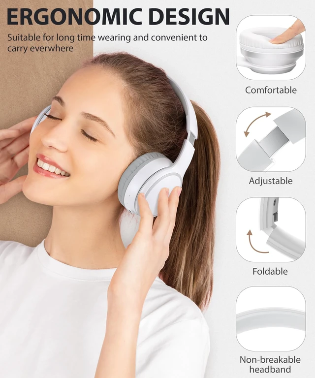 Alt view image 2 of 7 - Wired/Wireless Bluetooth Headphones with Mic & Case, 25Hrs Battery 2 in 1 Wire less Blue tooth Head Phones Foldable Lightweight Portable for Kids Boys Girls Youth in School Airplane Car White