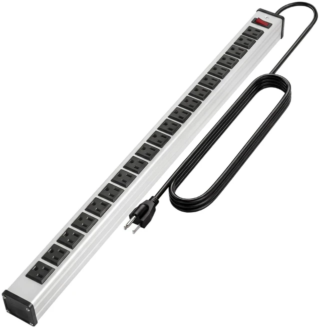 Main image of 20 Outlet Heavy Duty Metal Socket Power Strip, 2100J Surge Protector 15 Ft Long Extension Cord with Circuit Breaker. Mounting Brackets Included,Workshop/Industrial use,ETL Certified