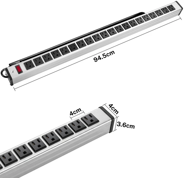 Alt view image 2 of 7 - 20 Outlet Heavy Duty Metal Socket Power Strip, 2100J Surge Protector 15 Ft Long Extension Cord with Circuit Breaker. Mounting Brackets Included,Workshop/Industrial use,ETL Certified
