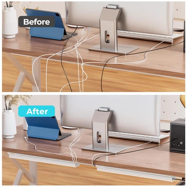 Alt view image 5 of 7 - 2 Pack Safe 15.7in Tidy Cable Management Solution, Protect Kids Pets with Home Office Cable Management Under Desk, Cable Organizer, Cable Management Kit, Cord Organizer for Desk, White