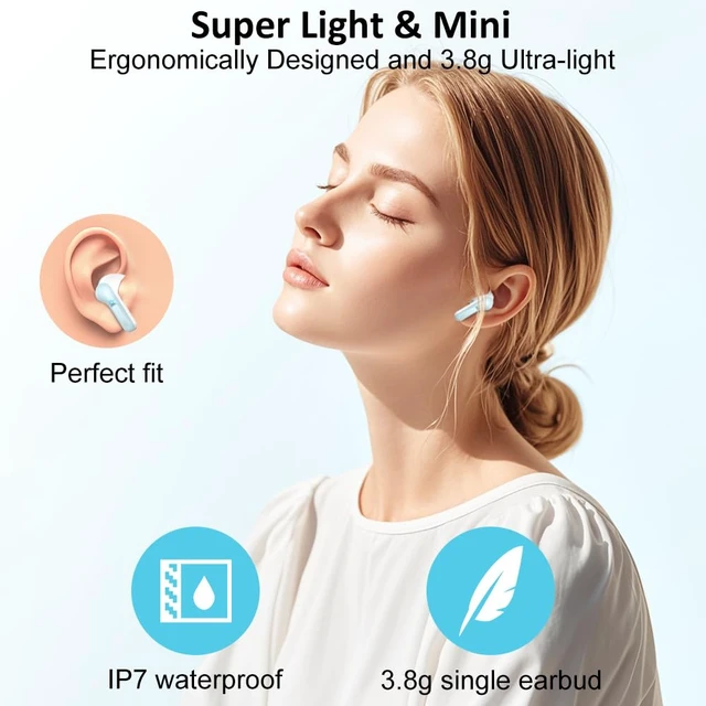 Alt view image 4 of 7 - Wireless Earbud, Bluetooth Headphones 5.4 NEW 40H Ear Buds Bass Stereo Earphones Noise Cancelling Earbud with 4 ENC Mic in-Ear Bluetooth Earbud USB-C LED Display IP7 Waterproof Sport for Android iOS