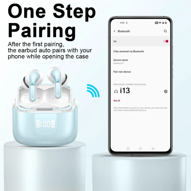 Alt view image 6 of 7 - Wireless Earbud, Bluetooth Headphones 5.4 NEW 40H Ear Buds Bass Stereo Earphones Noise Cancelling Earbud with 4 ENC Mic in-Ear Bluetooth Earbud USB-C LED Display IP7 Waterproof Sport for Android iOS