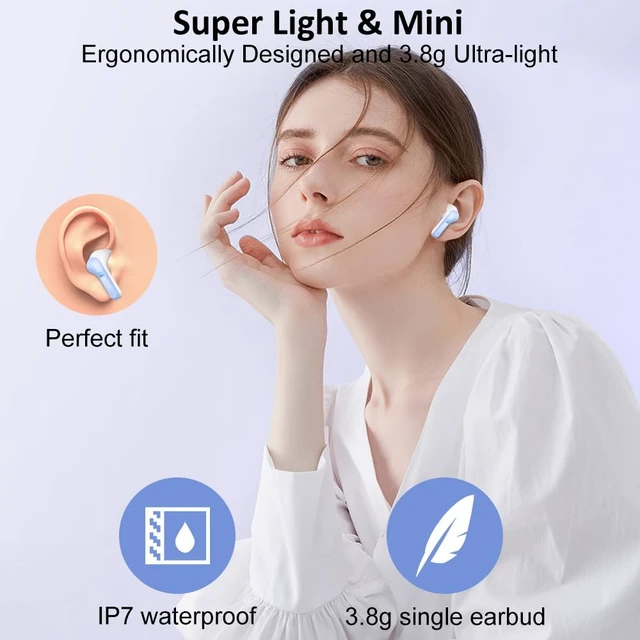 Alt view image 5 of 7 - Wireless Earbuds, Bluetooth 5.4 Headphones 2026 NEW Ear Buds 40H Bass Stereo in-Ear Earphones ENC Noise Cancelling Earbuds with 4 HD Mic, USB-C LED Display IP7 Waterproof Sport Headset for Android iOS