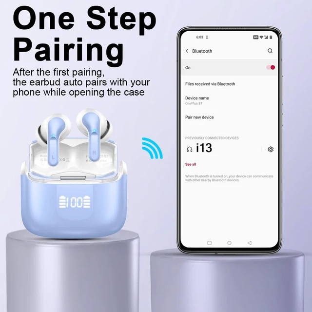 Alt view image 7 of 7 - Wireless Earbuds, Bluetooth 5.4 Headphones 2026 NEW Ear Buds 40H Bass Stereo in-Ear Earphones ENC Noise Cancelling Earbuds with 4 HD Mic, USB-C LED Display IP7 Waterproof Sport Headset for Android iOS