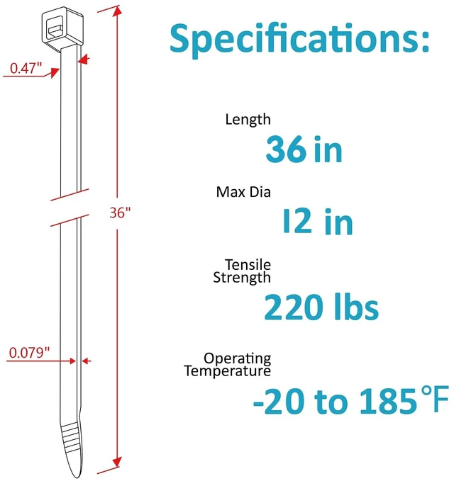 Alt view image 2 of 6 - Long Zip Ties Heavy Duty 36 Inch, 220Lb Strong Large Cable Ties 60PCS UV Resistant Tie Wraps, Industrial Durable Wire Ties for Binding Fences, Awnings Tying Water Pipes, Outdoor