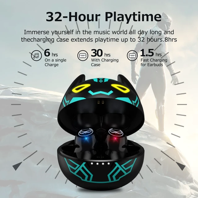 Alt view image 2 of 7 - Kids Wireless Earbuds for Small Ears, Touch Control Headset in-Ear Wireless Headphones, Bluetooth 5.3 Noise Reduction Earphones with Blinking Eyes Charging Case
